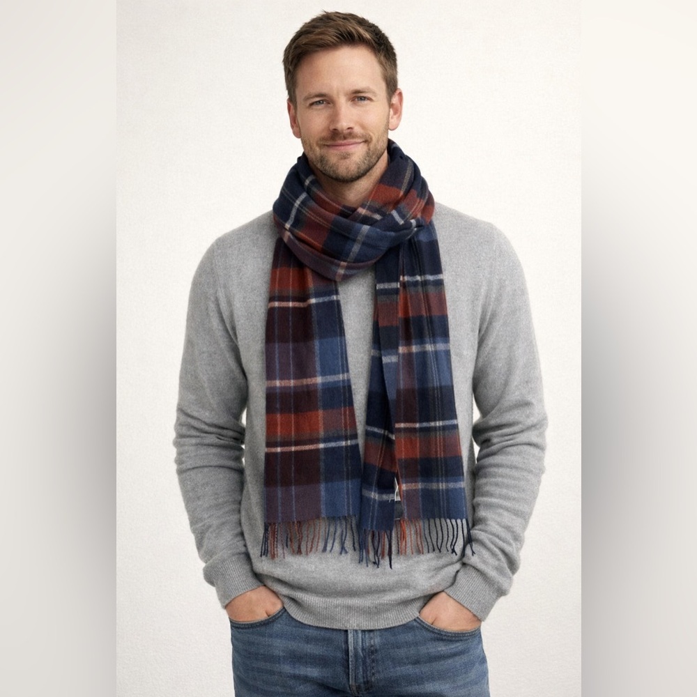 Elegant Plaid Scarf in Blue and Red